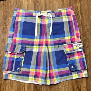Abercrombie &‎ Fitch Mens Cargo Tugger Board Shorts Plaid Cargo Pockets XL